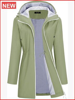 Waterproof Rain Jacket Hooded Lined Trench Coat Windbreaker Long Jacket